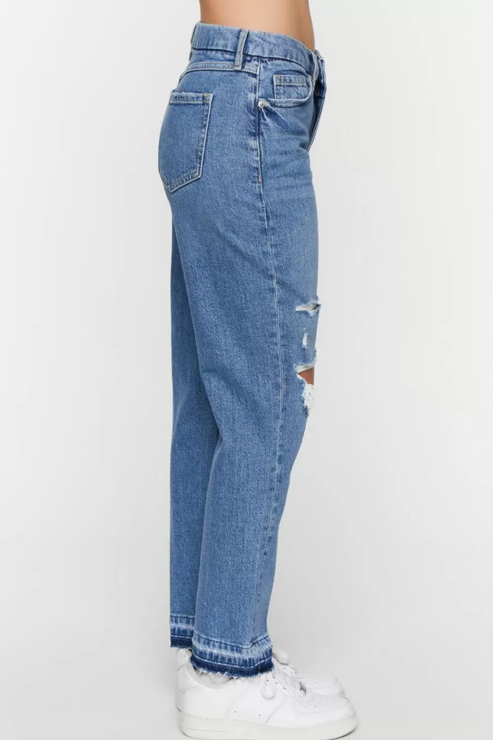 Bottoms>Forever 21 Recycled Cotton Distressed Straight-Leg Jeans Light Denim