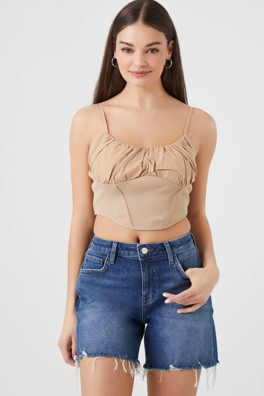Bottoms>Forever 21 Recycled Cotton Frayed Denim Shorts Dark Denim