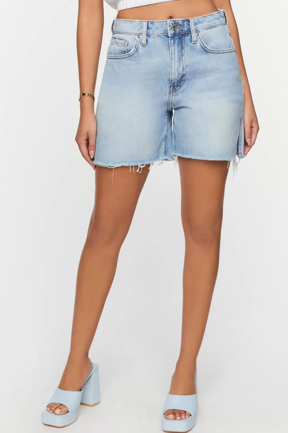 Bottoms>Forever 21 Recycled Cotton Frayed Denim Shorts Light Denim