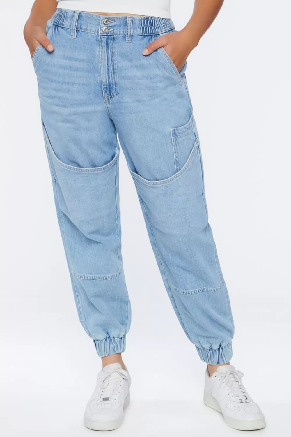 Bottoms>Forever 21 Recycled Cotton High-Rise Denim Joggers Light Denim