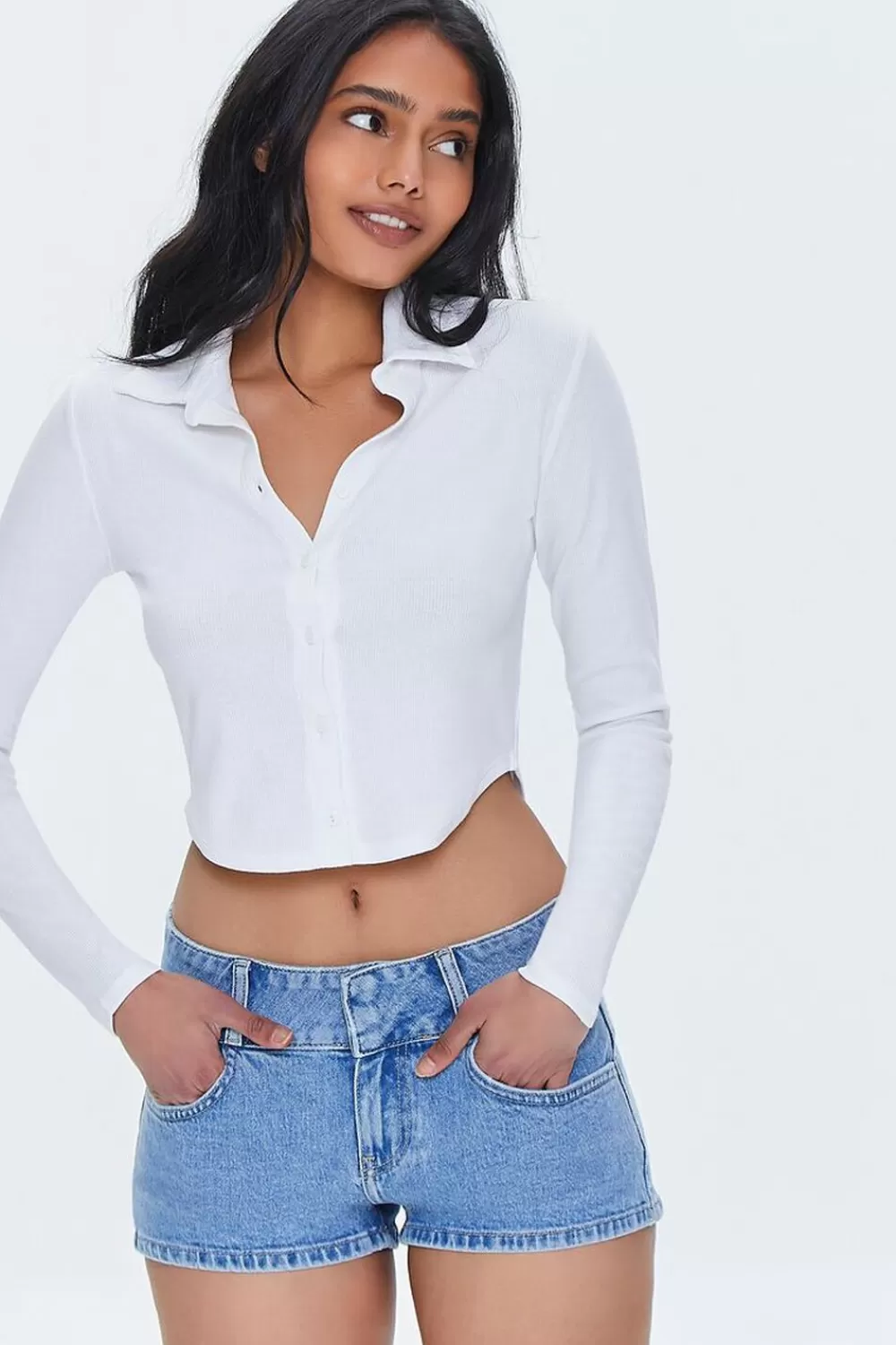Bottoms>Forever 21 Recycled Cotton Low-Rise Denim Shorts Light Denim
