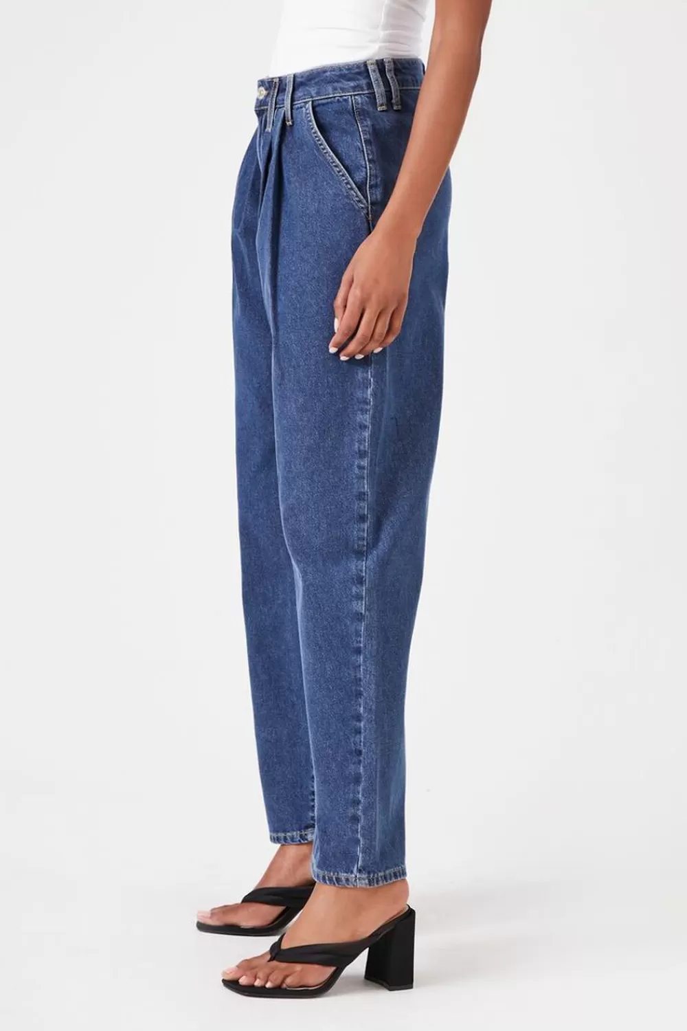 Bottoms>Forever 21 Recycled Cotton Pleated Wide-Leg Jeans Dark Denim