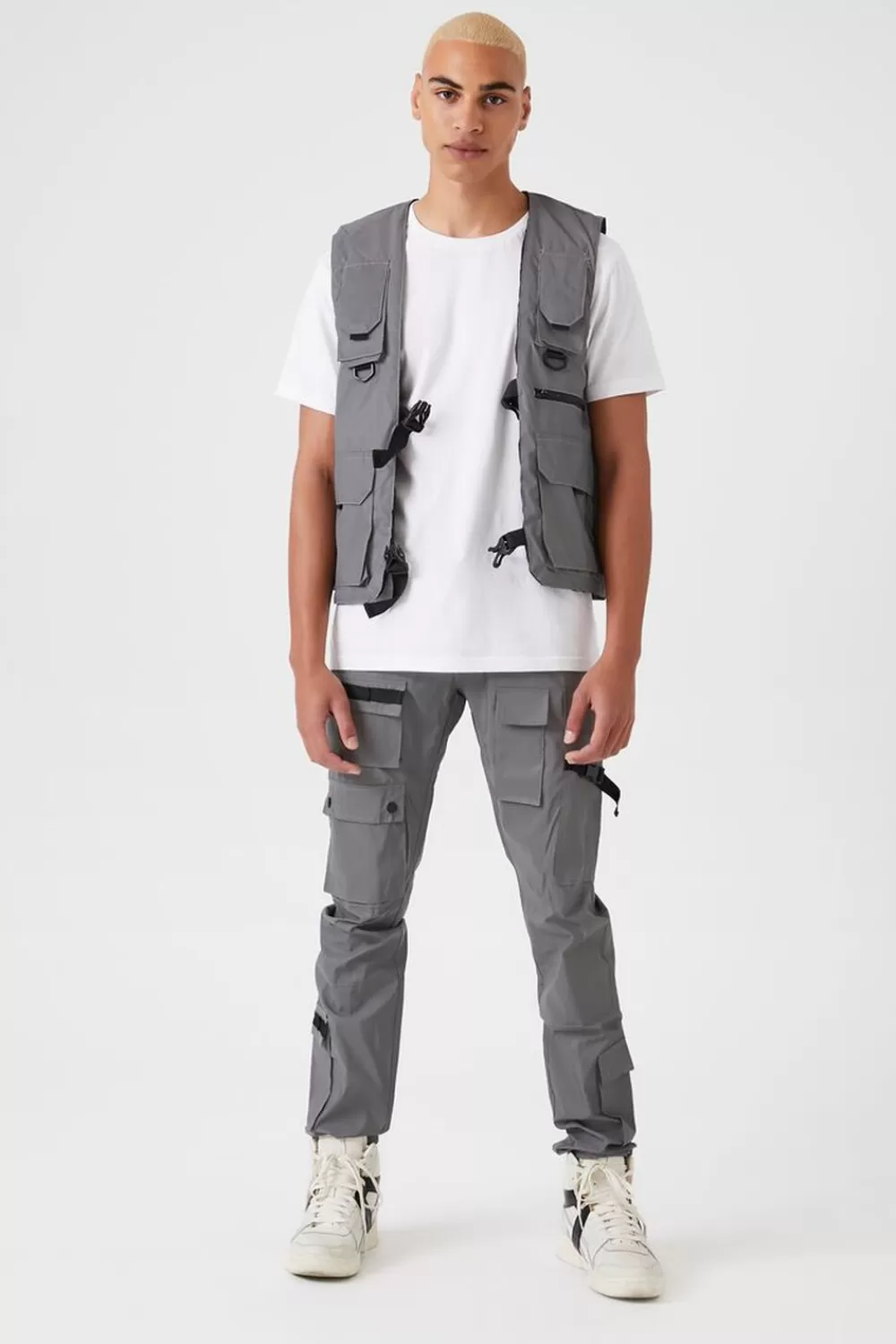 Activewear + Athletic>Forever 21 Reflective Utility Cargo Joggers Grey