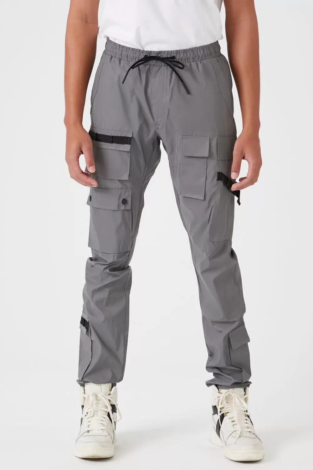 Activewear + Athletic>Forever 21 Reflective Utility Cargo Joggers Grey