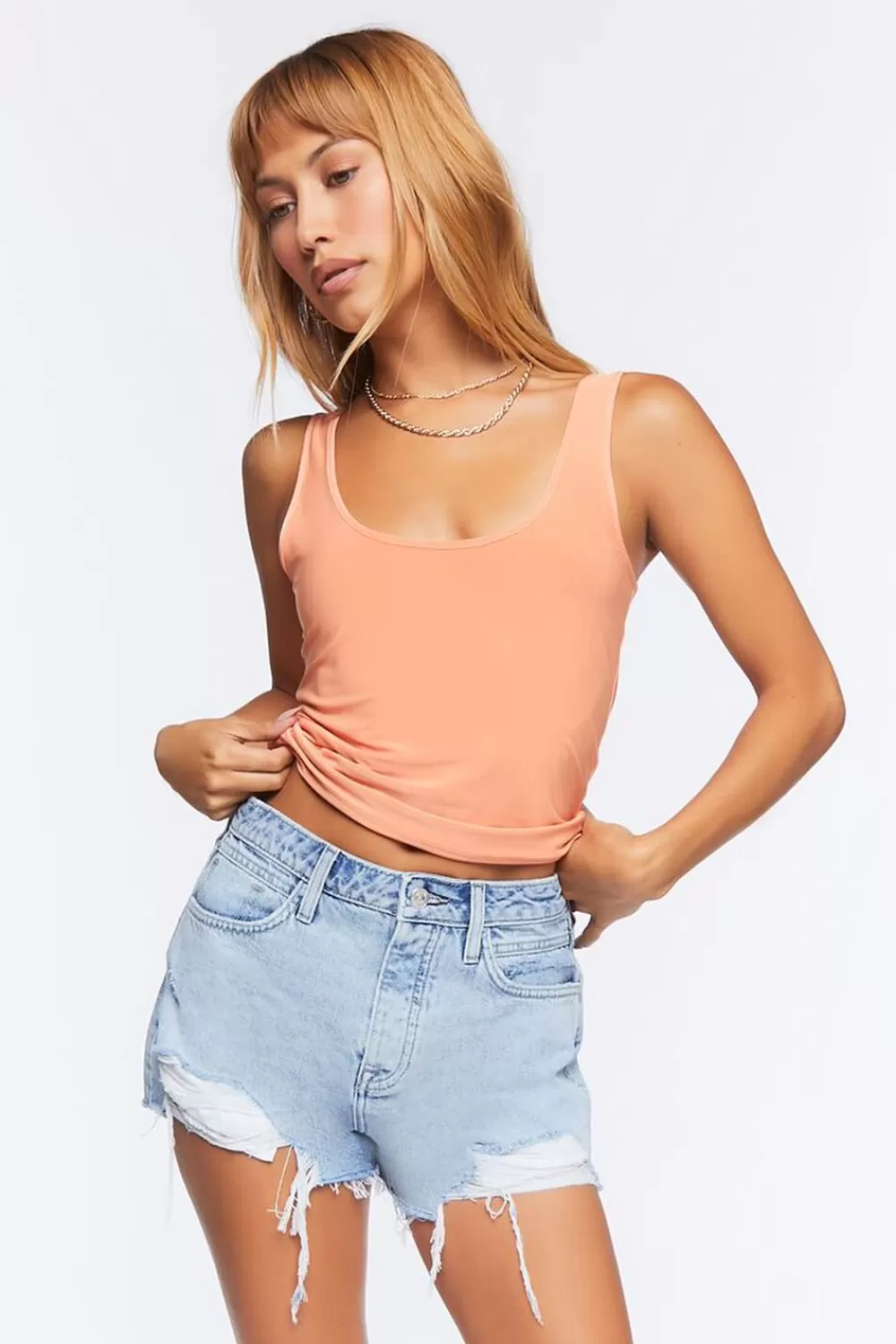 Bottoms>Forever 21 Retro Frayed Distressed Denim Shorts Light Denim