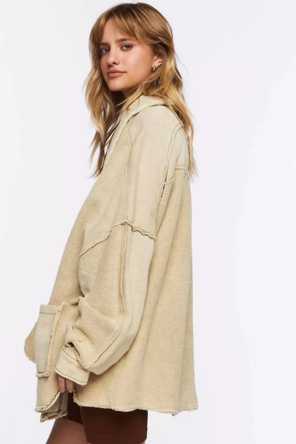 Jackets + Outerwear>Forever 21 Reverse Fleece Cardigan Sand