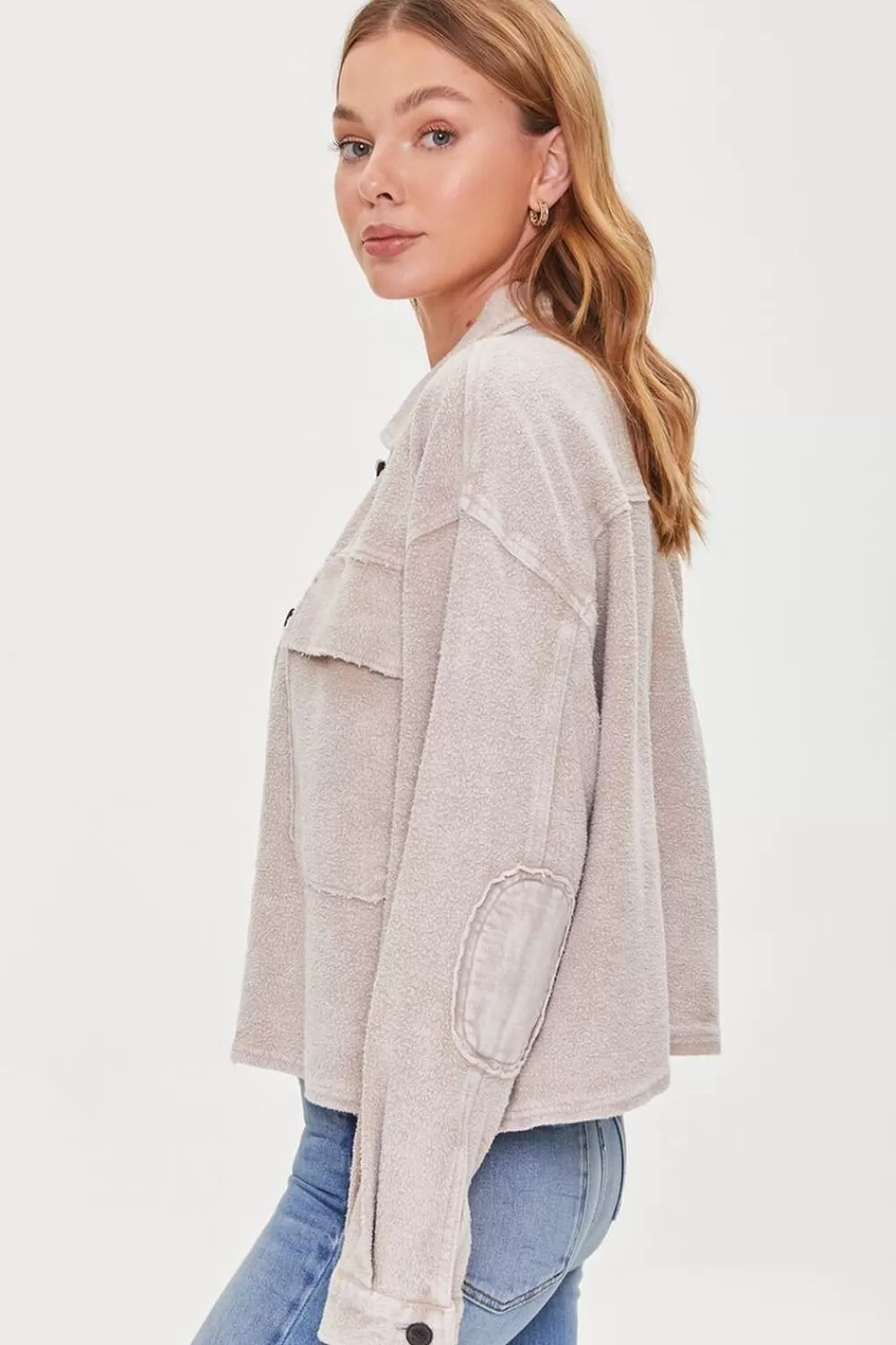 Jackets + Outerwear>Forever 21 Reverse Fleece Drop-Sleeve Jacket Taupe