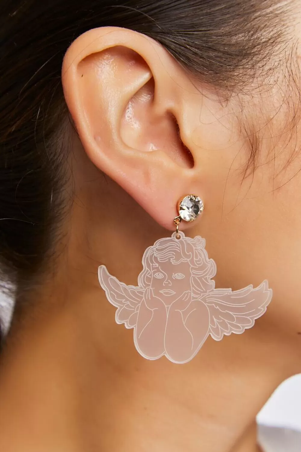 Earrings>Forever 21 Rhinestone Angel Drop Earrings White/Gold