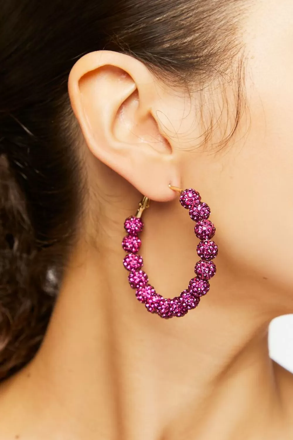 Earrings>Forever 21 Rhinestone Beaded Hoop Earrings Fuchsia