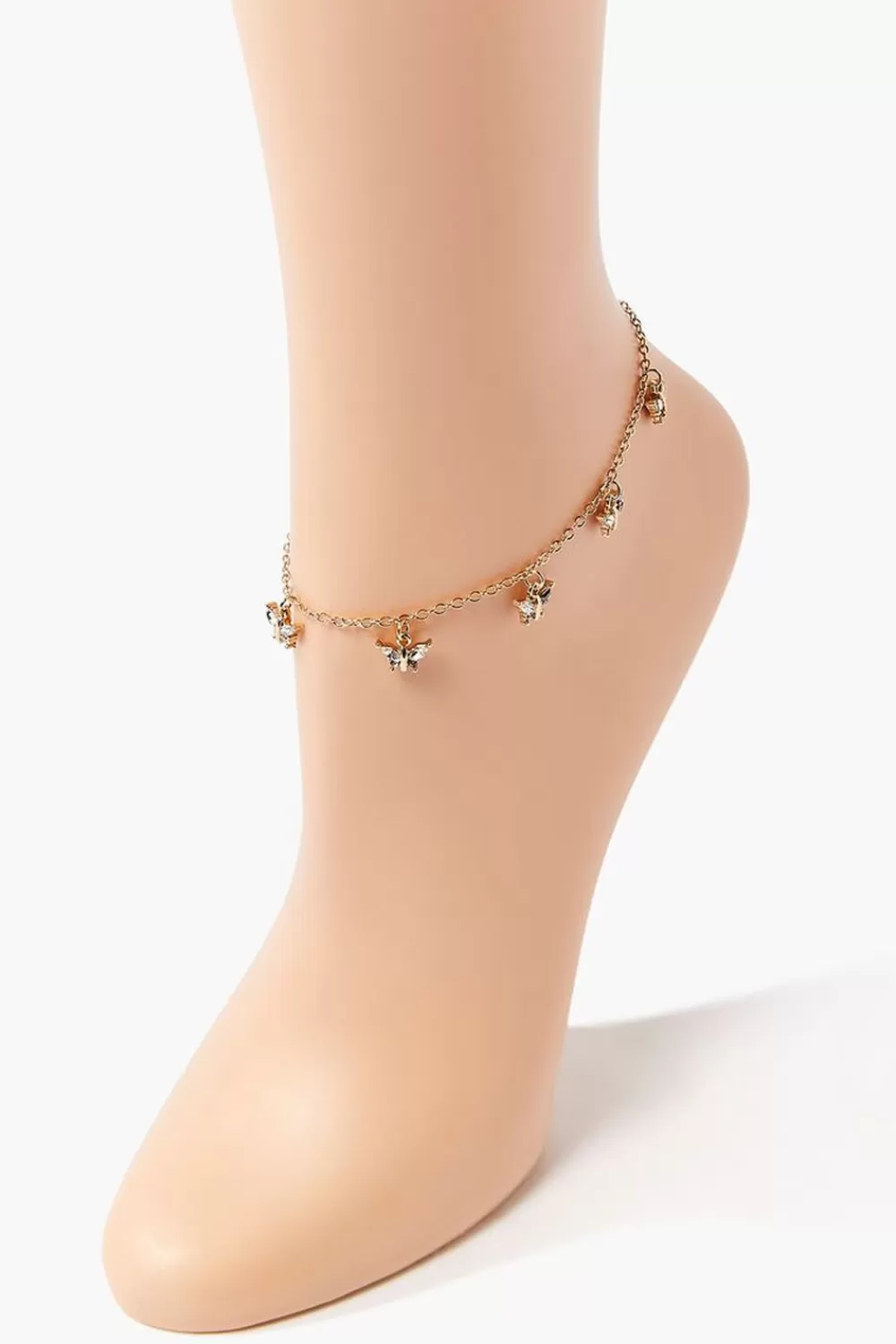 Body Jewelry>Forever 21 Rhinestone Butterfly Charm Anklet Gold/Clear