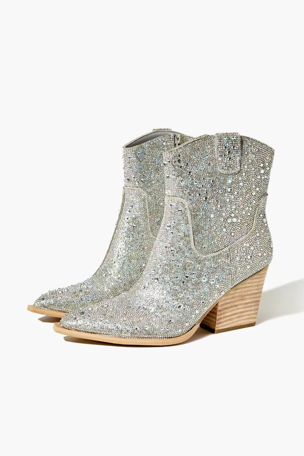 Boots + Booties>Forever 21 Rhinestone Cowboy Ankle Boots Silver