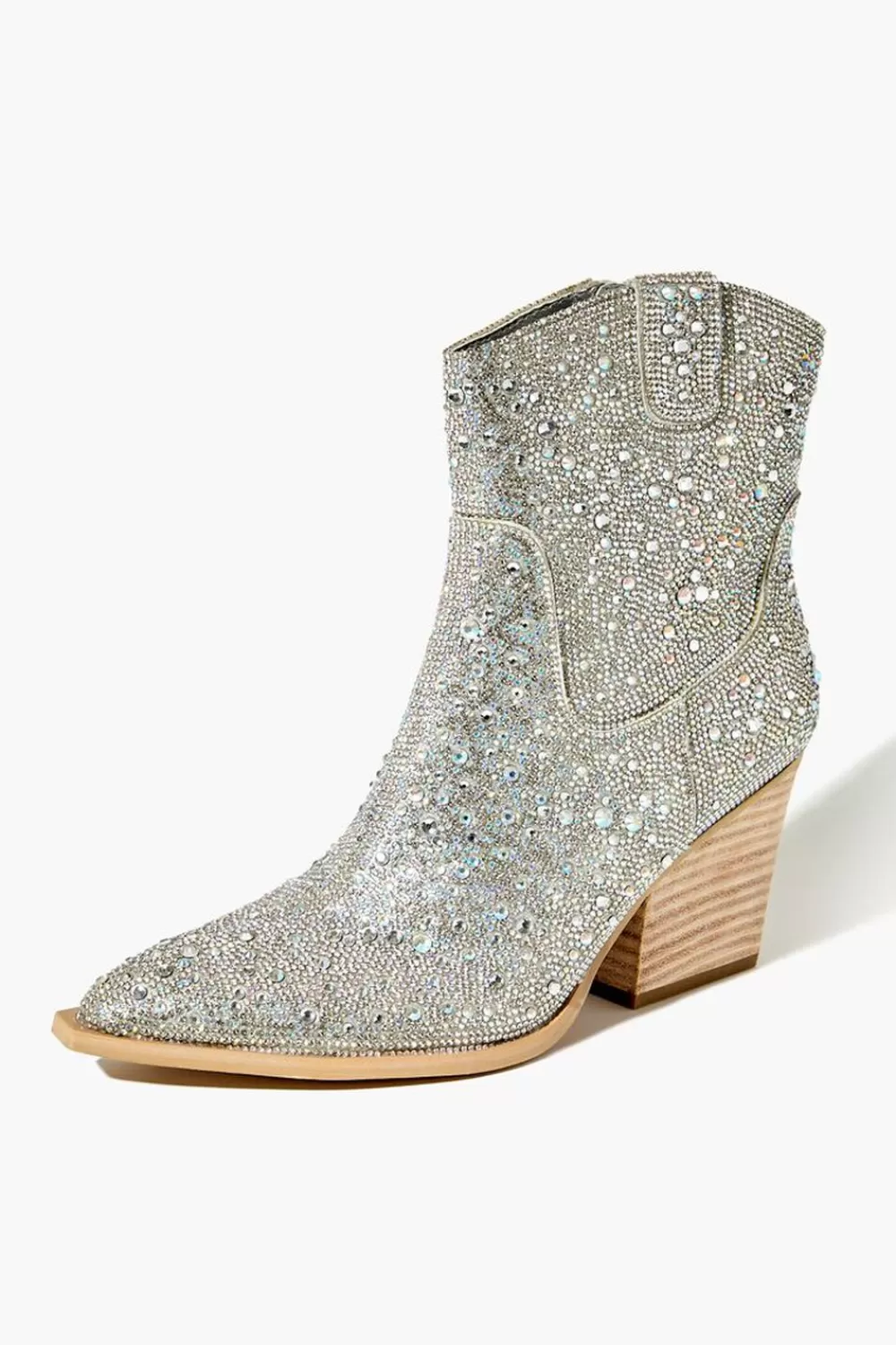 Boots + Booties>Forever 21 Rhinestone Cowboy Ankle Boots Silver
