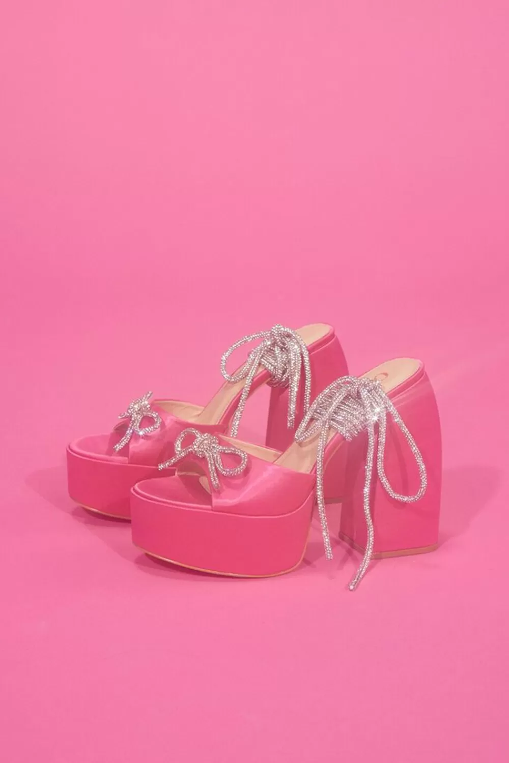 Heels>Forever 21 Rhinestone Lace-Up Platform Heels Fuchsia
