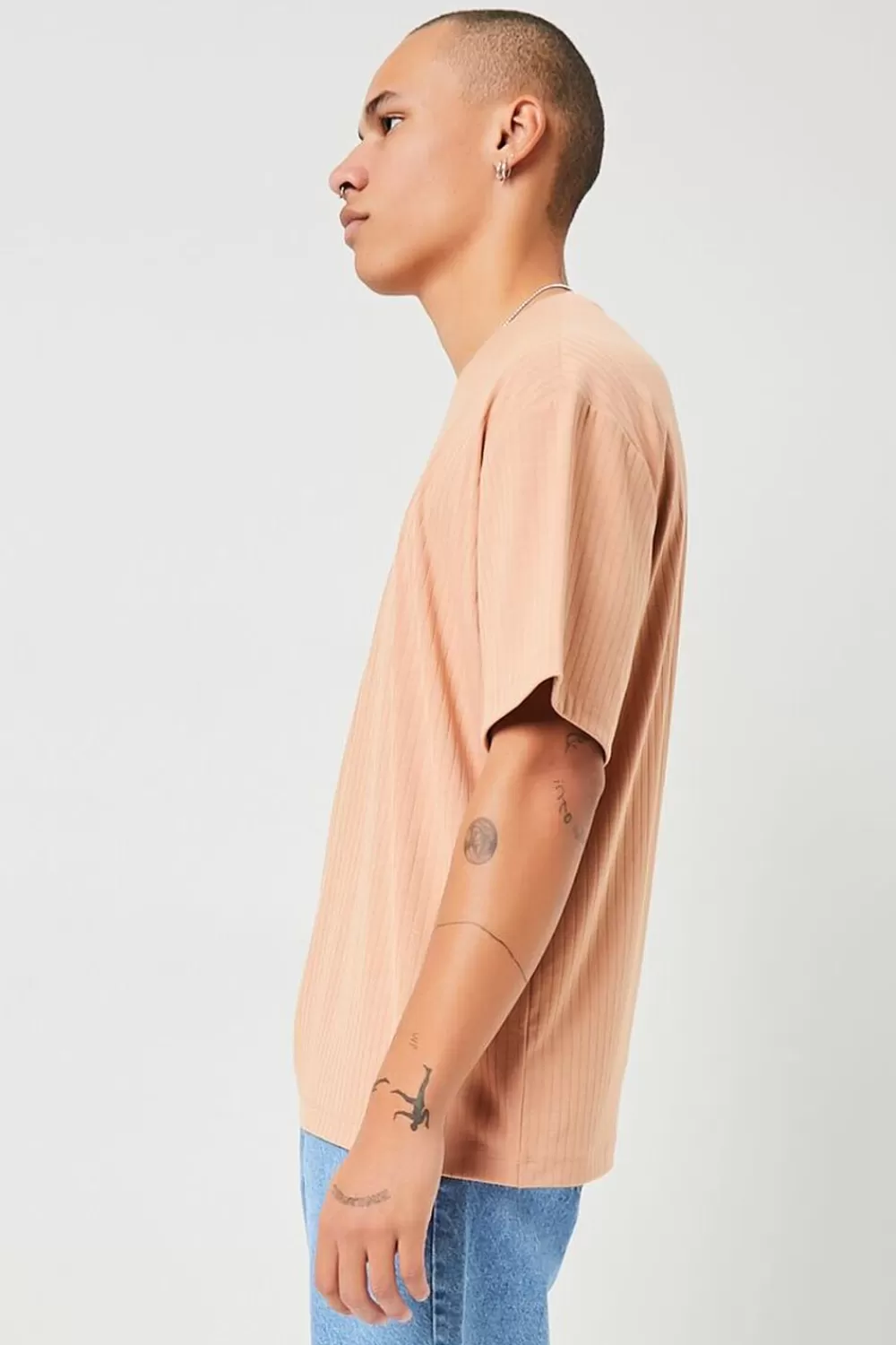 Tops>Forever 21 Ribbed Crew Neck Tee Light Brown