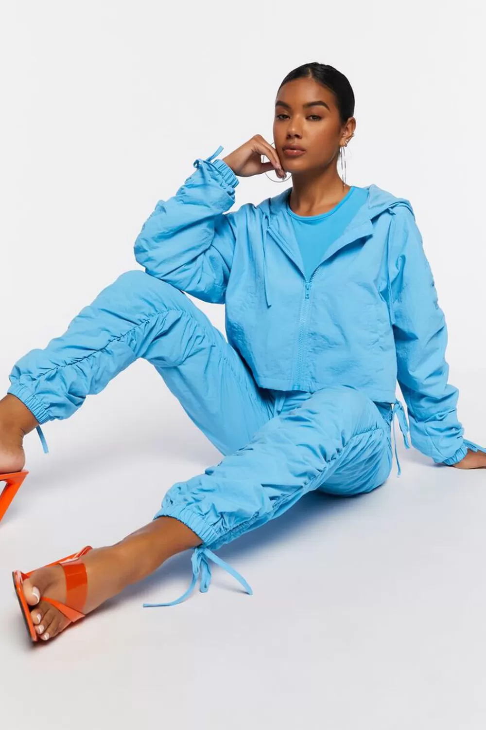 Matching Sets>Forever 21 Ruched Drawstring Joggers Azure
