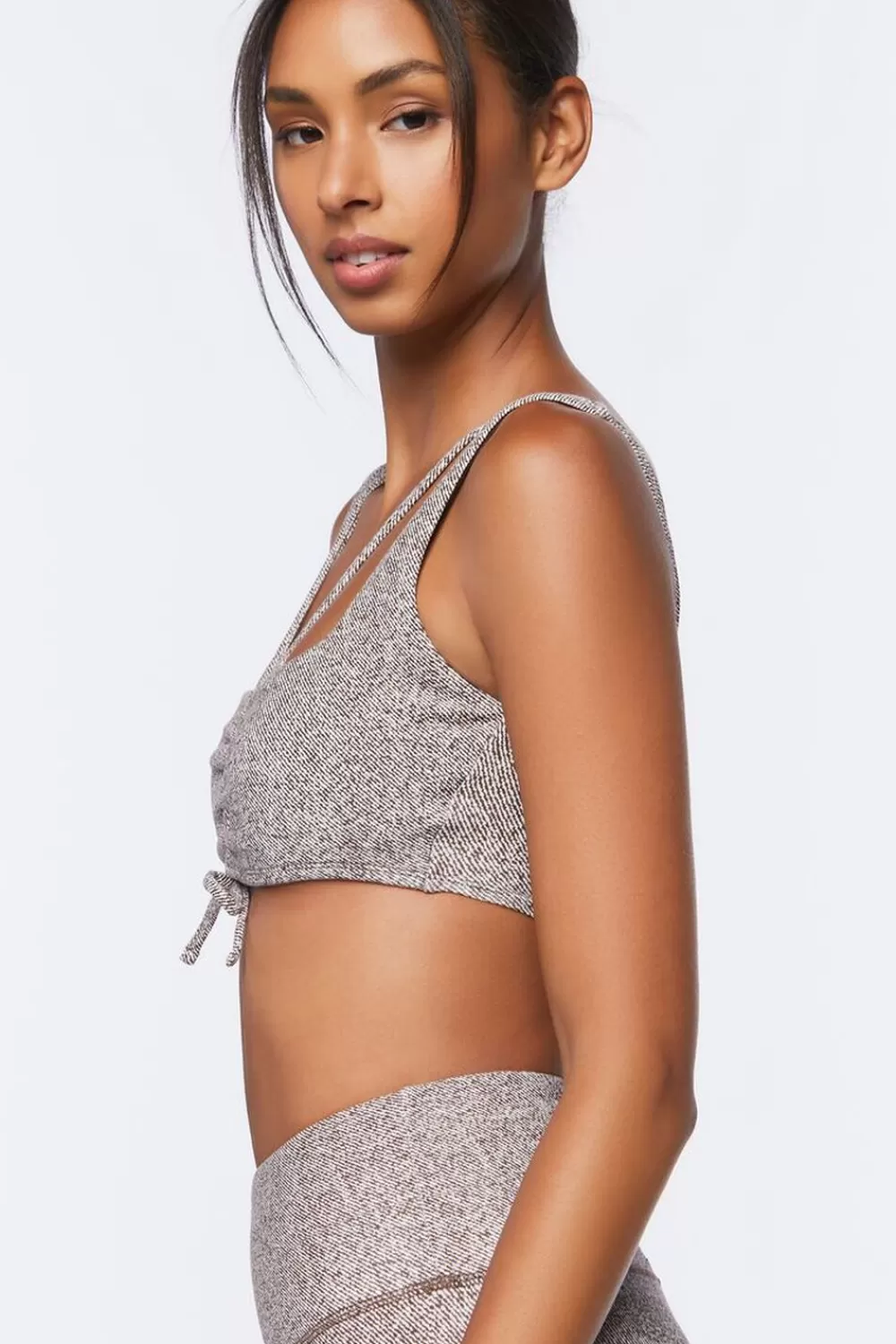 Activewear>Forever 21 Ruched Drawstring Sports Bra Turkish Coffee