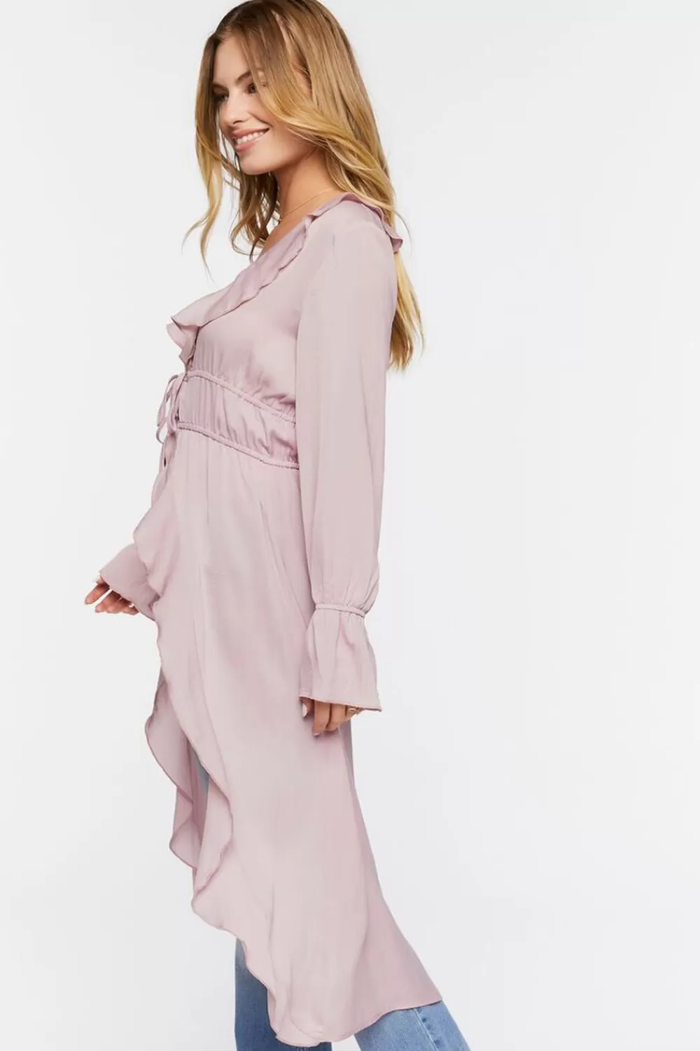 Jackets + Outerwear>Forever 21 Ruffled Duster Kimono Blush