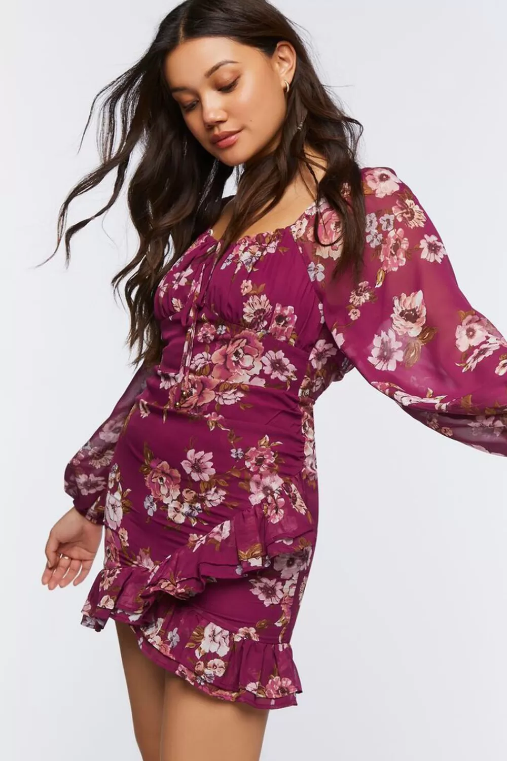 Forever 21 Ruffled Floral Print Mini Dress | Women Dresses