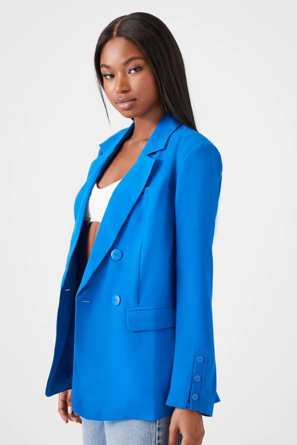 Jackets + Outerwear>Forever 21 Satin Notched Blazer Sapphire