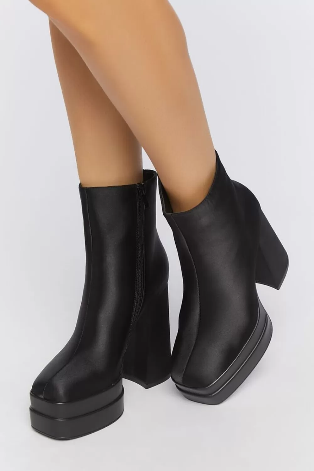 Wedges + Platforms>Forever 21 Satin Platform Booties Black