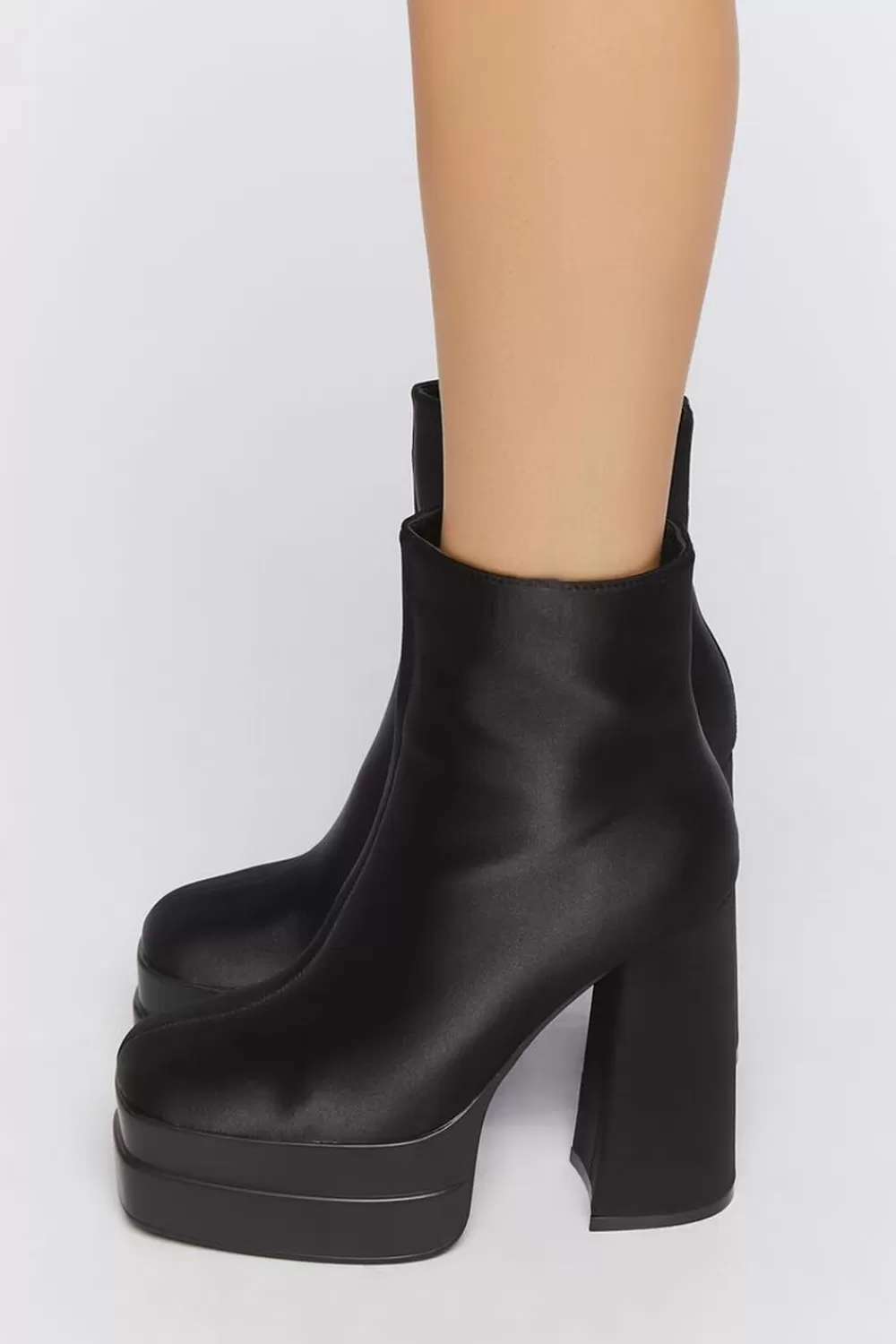 Wedges + Platforms>Forever 21 Satin Platform Booties Black