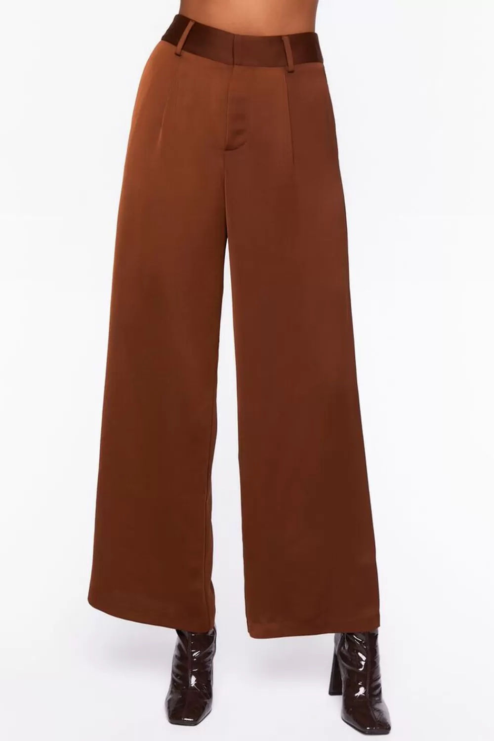 Matching Sets>Forever 21 Satin Wide-Leg Pants Light Brown