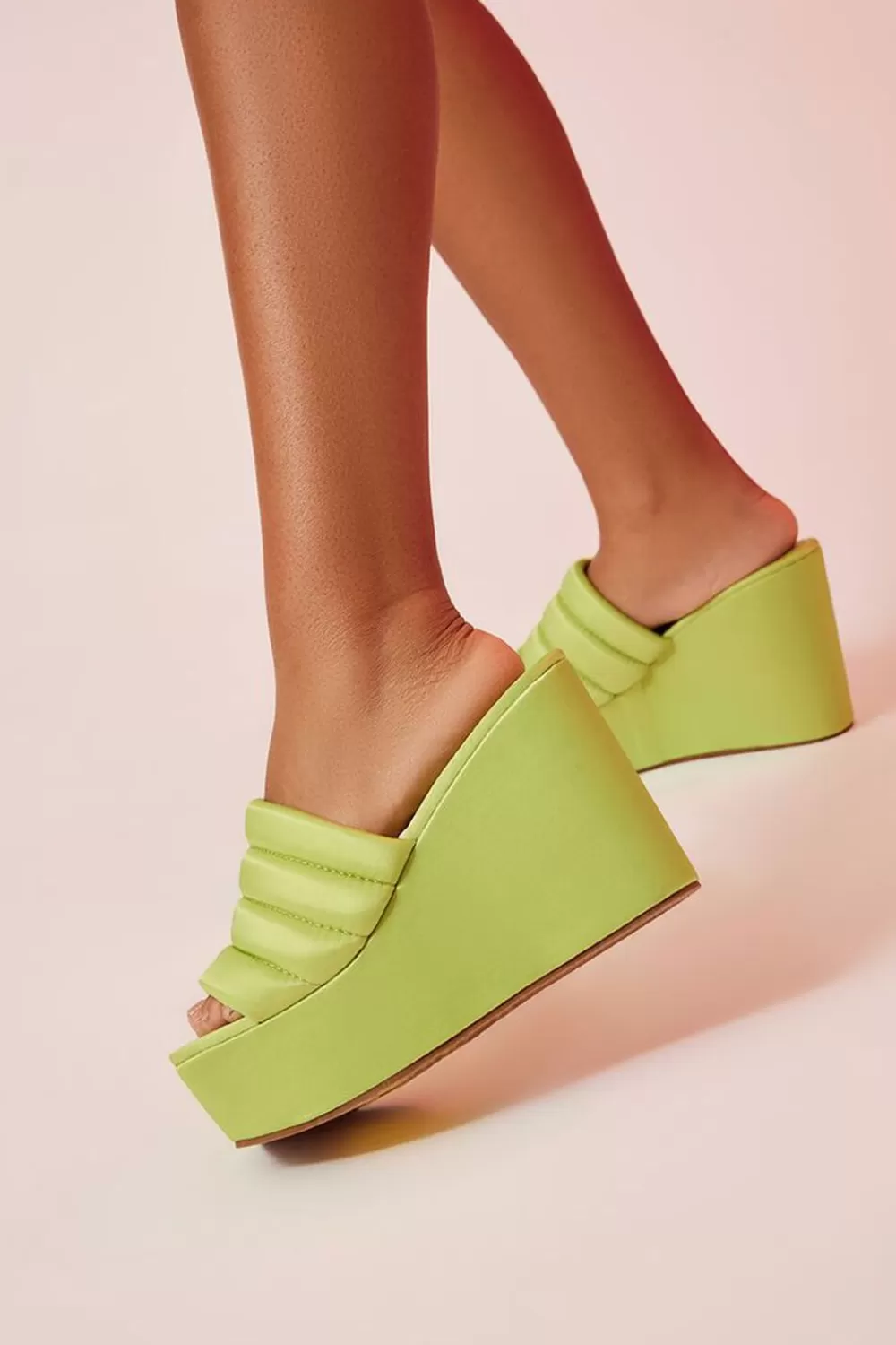 Wedges + Platforms>Forever 21 Satin Wrapped Platform Wedges Lime