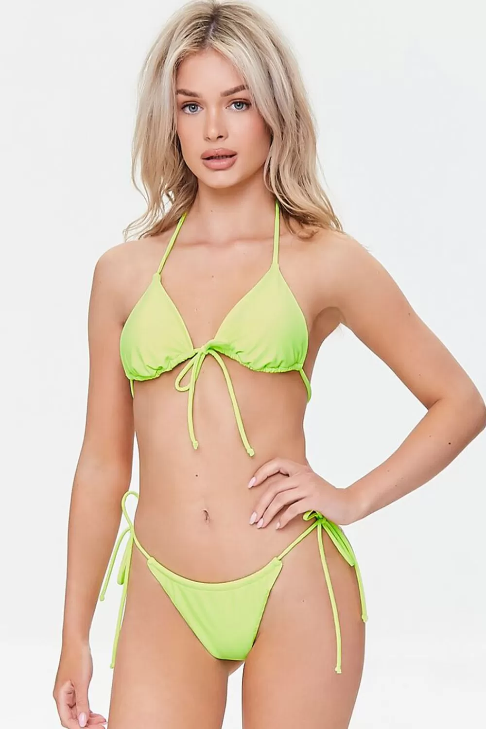 Swimwear>Forever 21 Self-Tie String Bikini Bottoms Lime