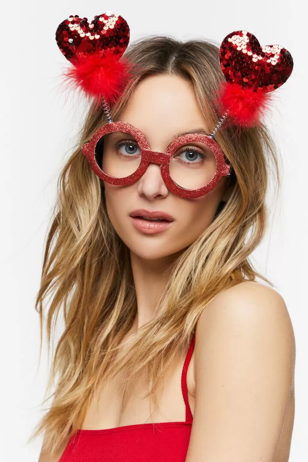 Fun + Games>Forever 21 Sequin Heart Glasses Red/Multi