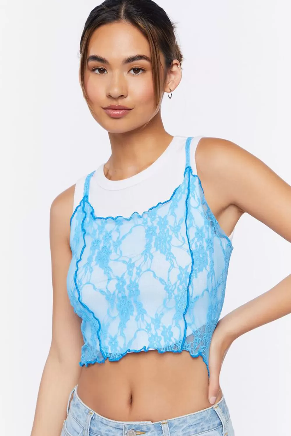 Forever 21 Sheer Lace Cropped Cami | Women Tops