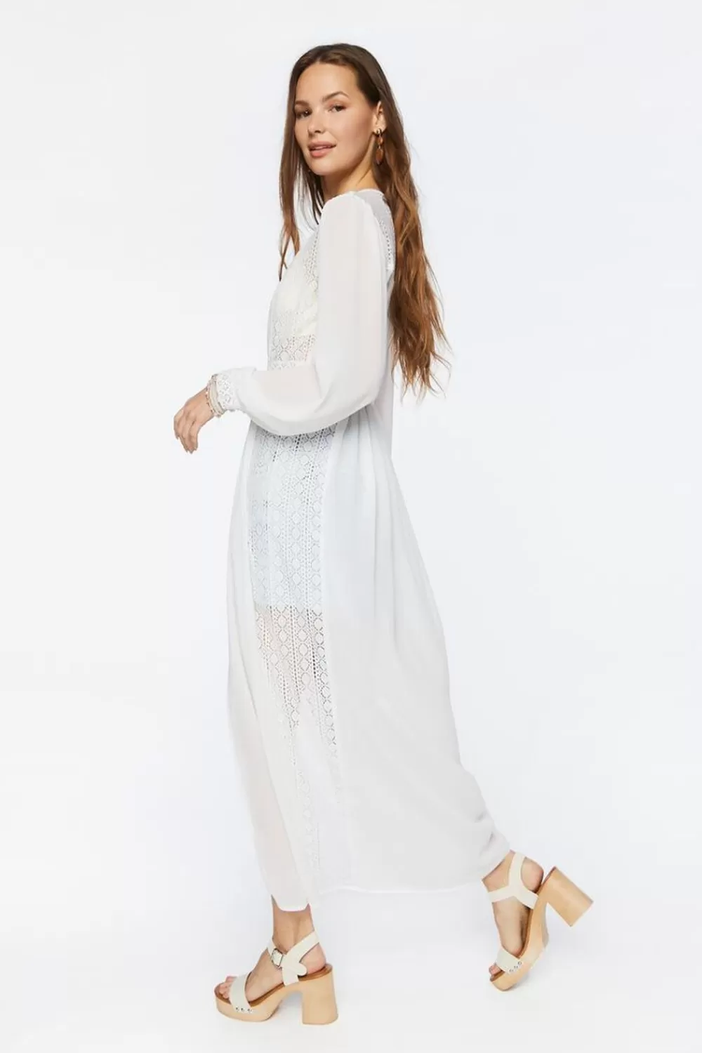 Jackets + Outerwear>Forever 21 Sheer Lace Duster Jacket White