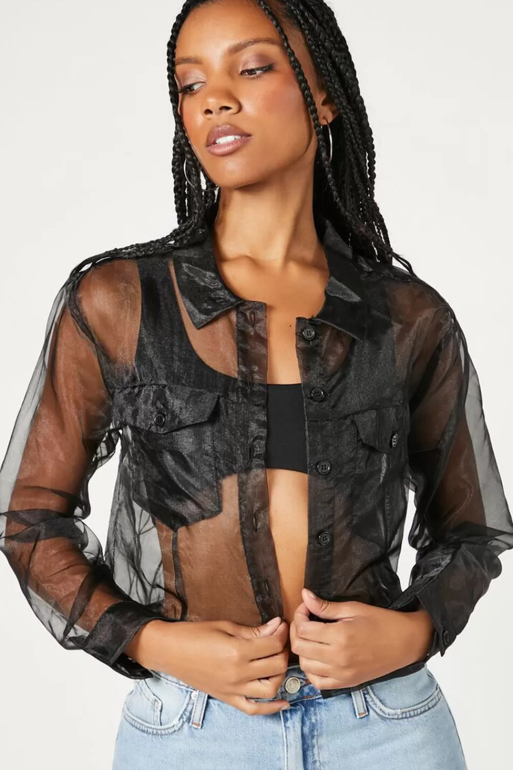 Jackets + Outerwear>Forever 21 Sheer Organza Jacket Black
