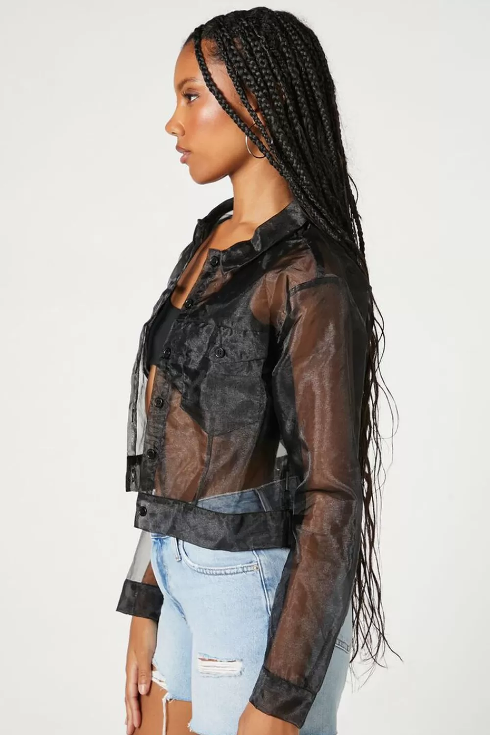 Jackets + Outerwear>Forever 21 Sheer Organza Jacket Black