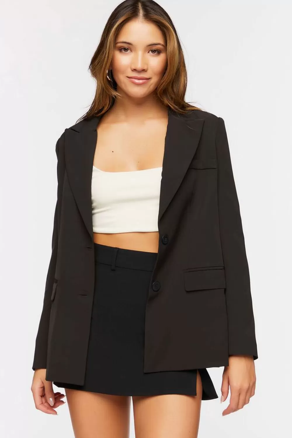 Jackets + Outerwear>Forever 21 Single-Breasted Peak Lapel Blazer Black