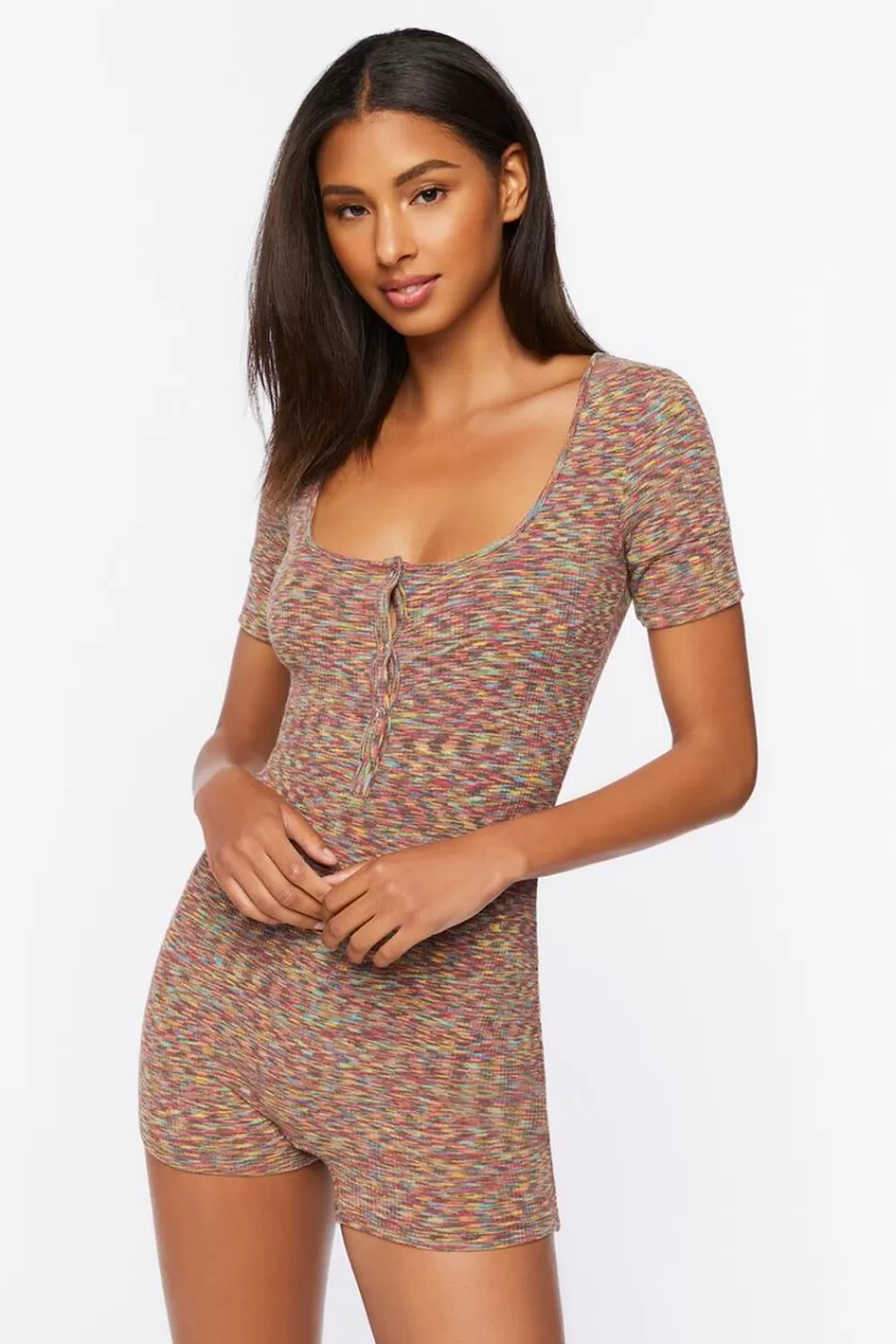 Loungewear>Forever 21 Space Dye Lounge Romper Coffee/Multi