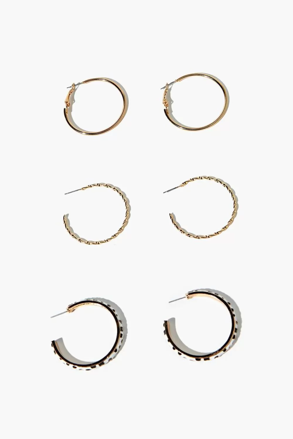 Earrings>Forever 21 Speckled Print Hoop Earring Set White/Gold