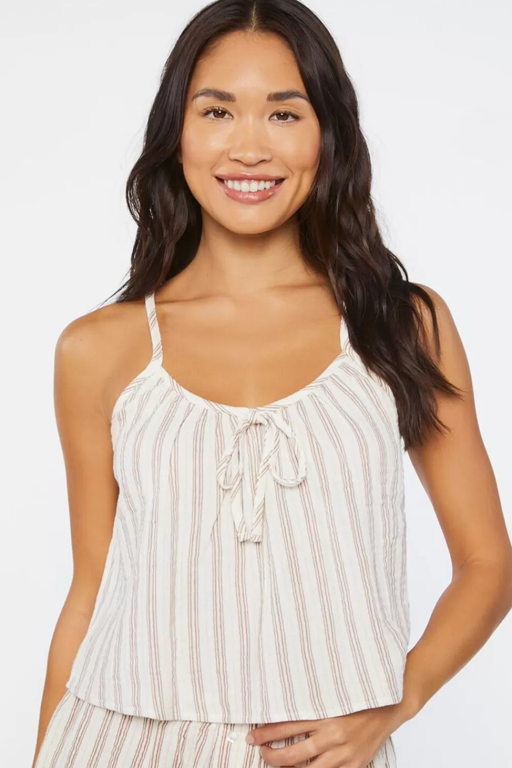 Loungewear>Forever 21 Striped Gauze Pajama Cami White/Multi