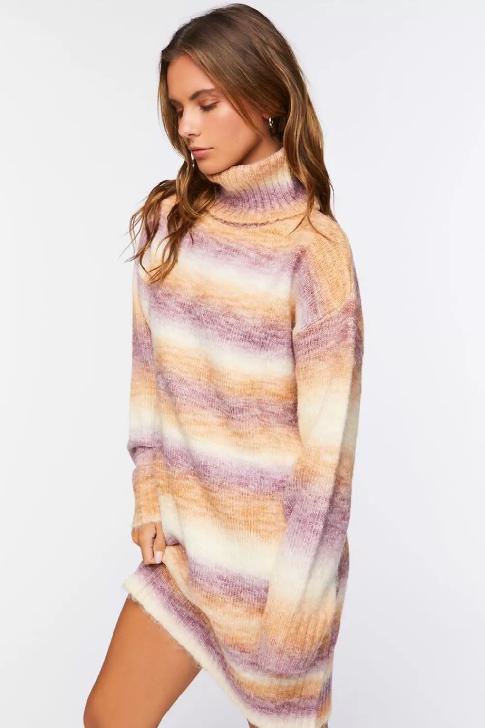 Dresses>Forever 21 Striped Mini Sweater Dress Tan/Multi