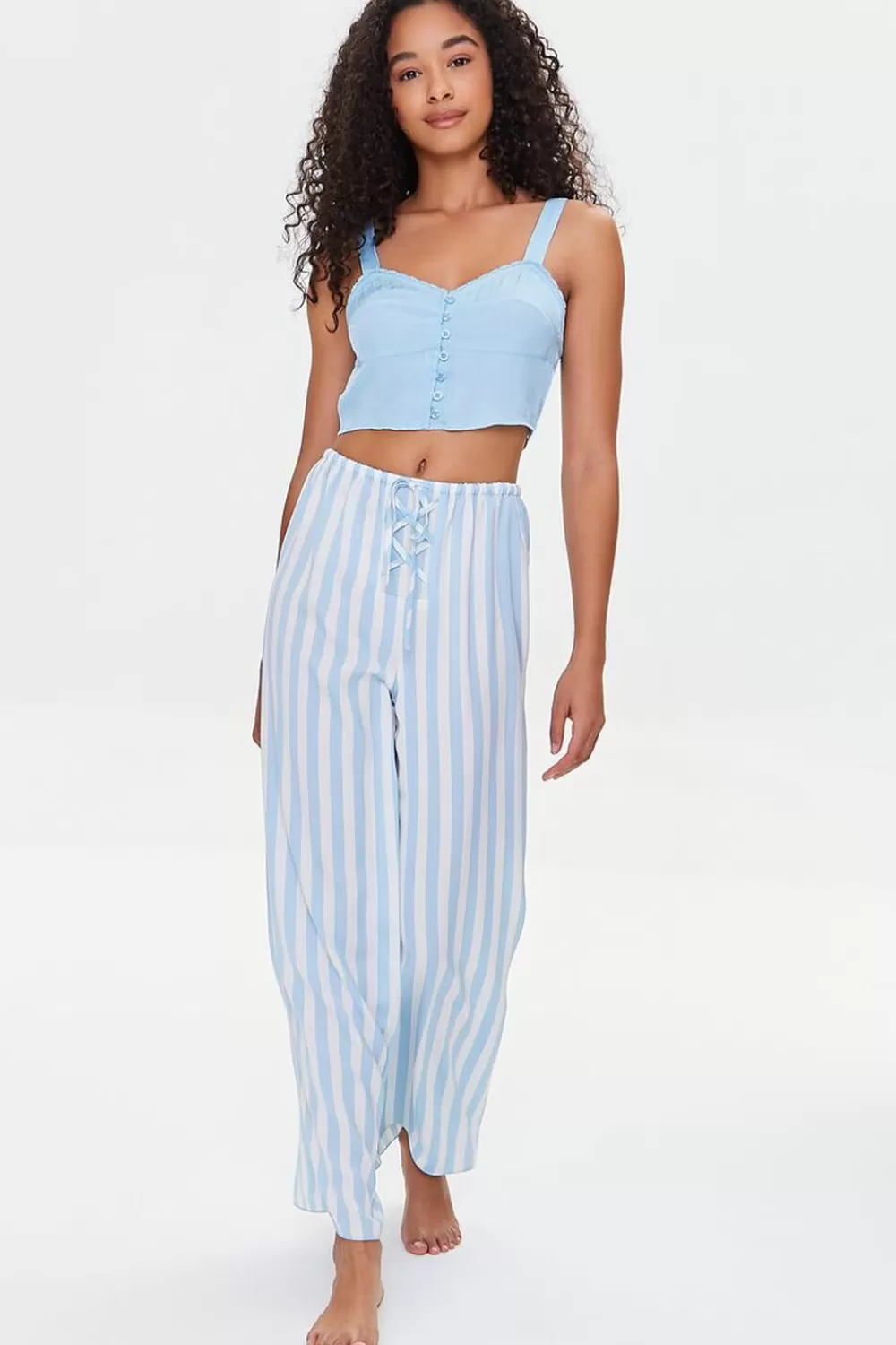 Loungewear>Forever 21 Striped Pajama Pants Ivory/Sky Blue