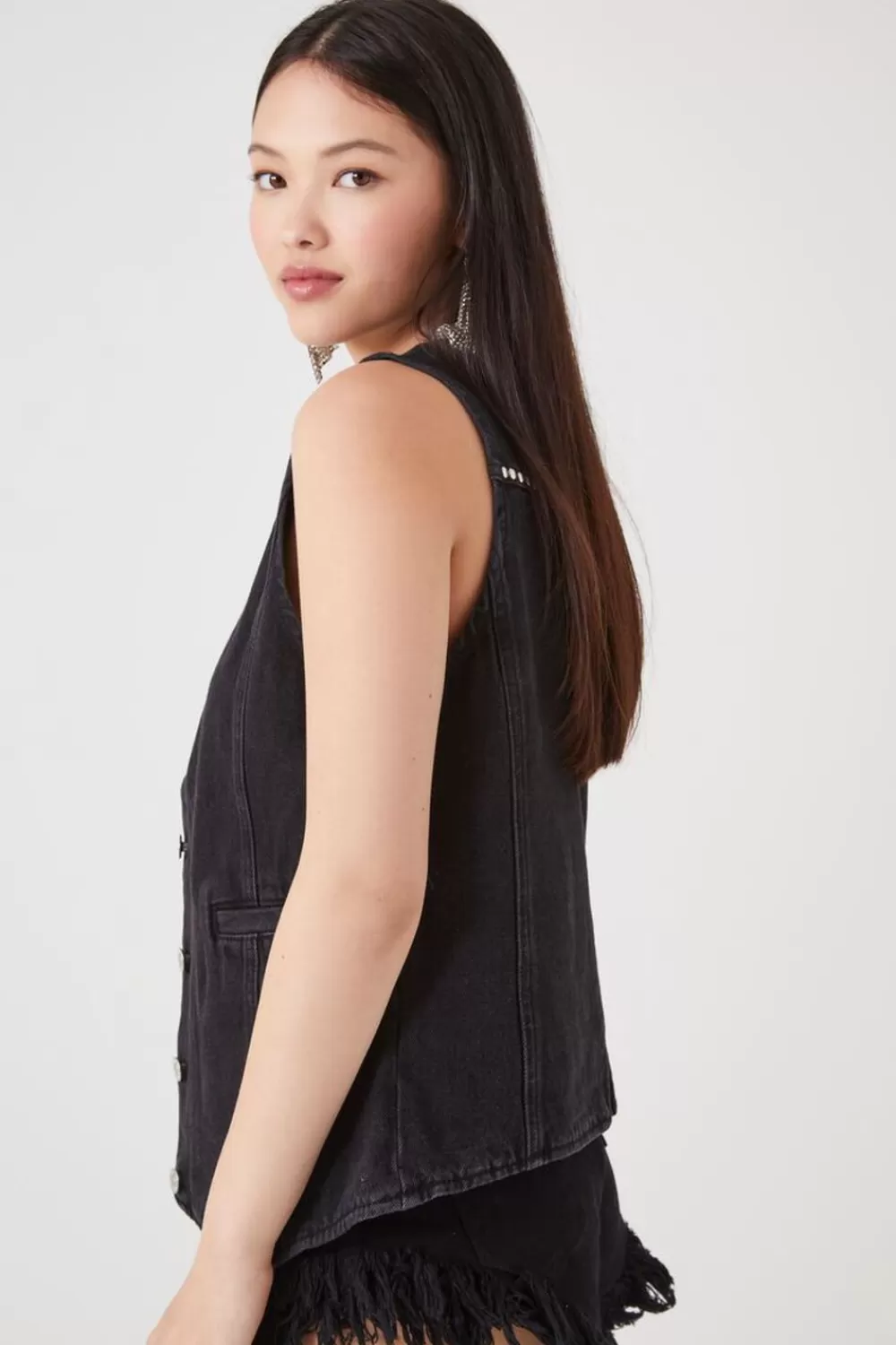 Jackets + Outerwear>Forever 21 Studded Denim Vest Black