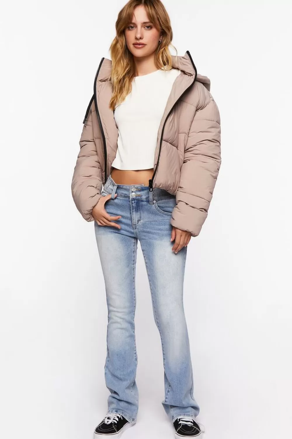 Bottoms>Forever 21 Studded Mid-Rise Bootcut Jeans Light Denim
