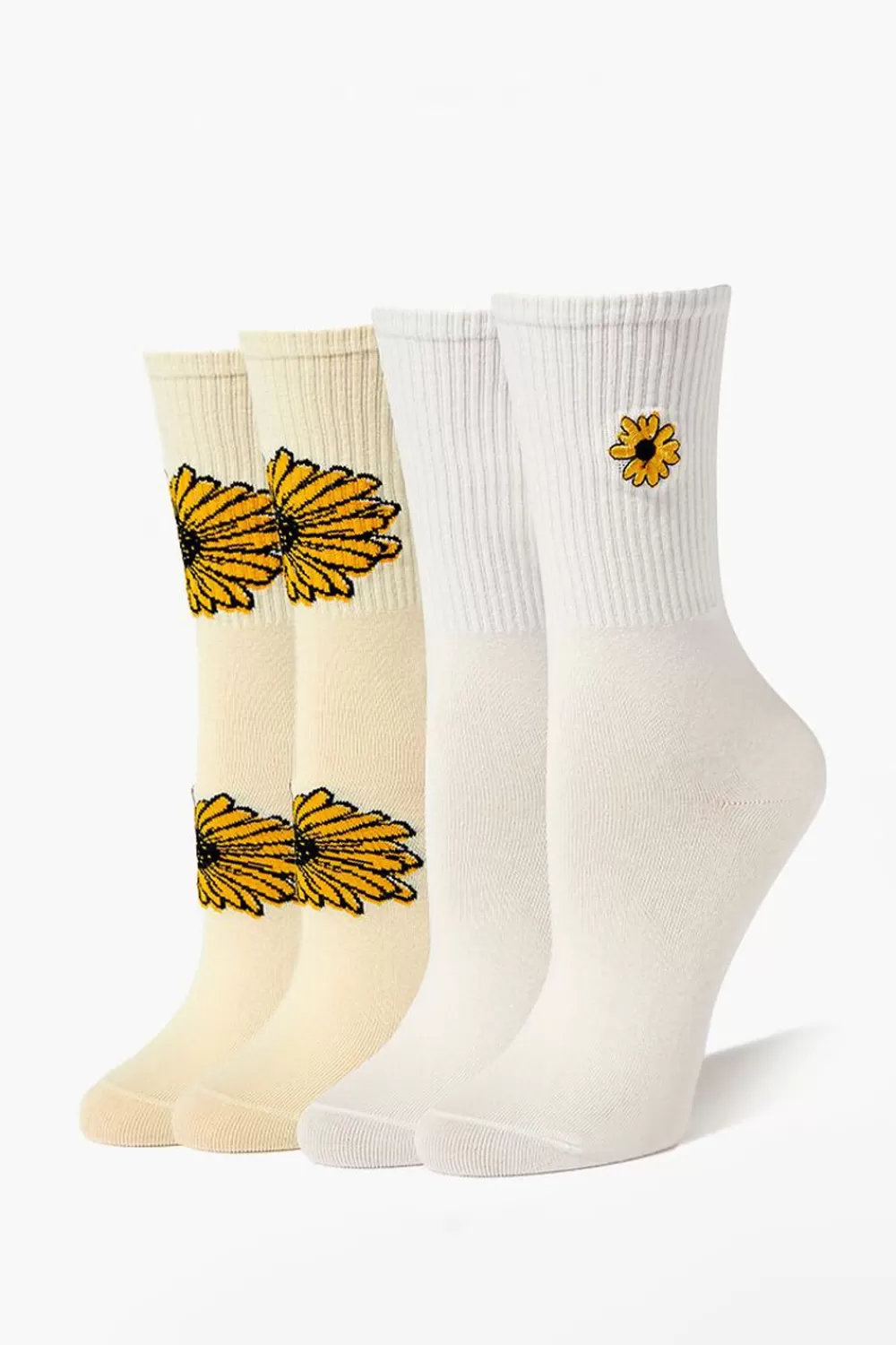 Socks + Tights>Forever 21 Sunflower Crew Sock Set - 2 Pack Yellow/Multi