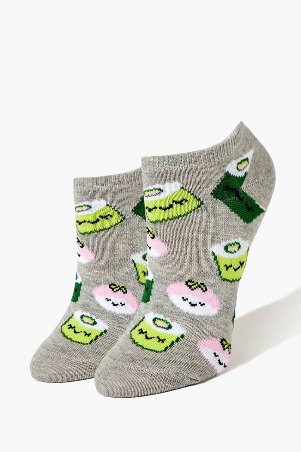 Socks + Tights>Forever 21 Sushi Print Ankle Socks Grey/Multi