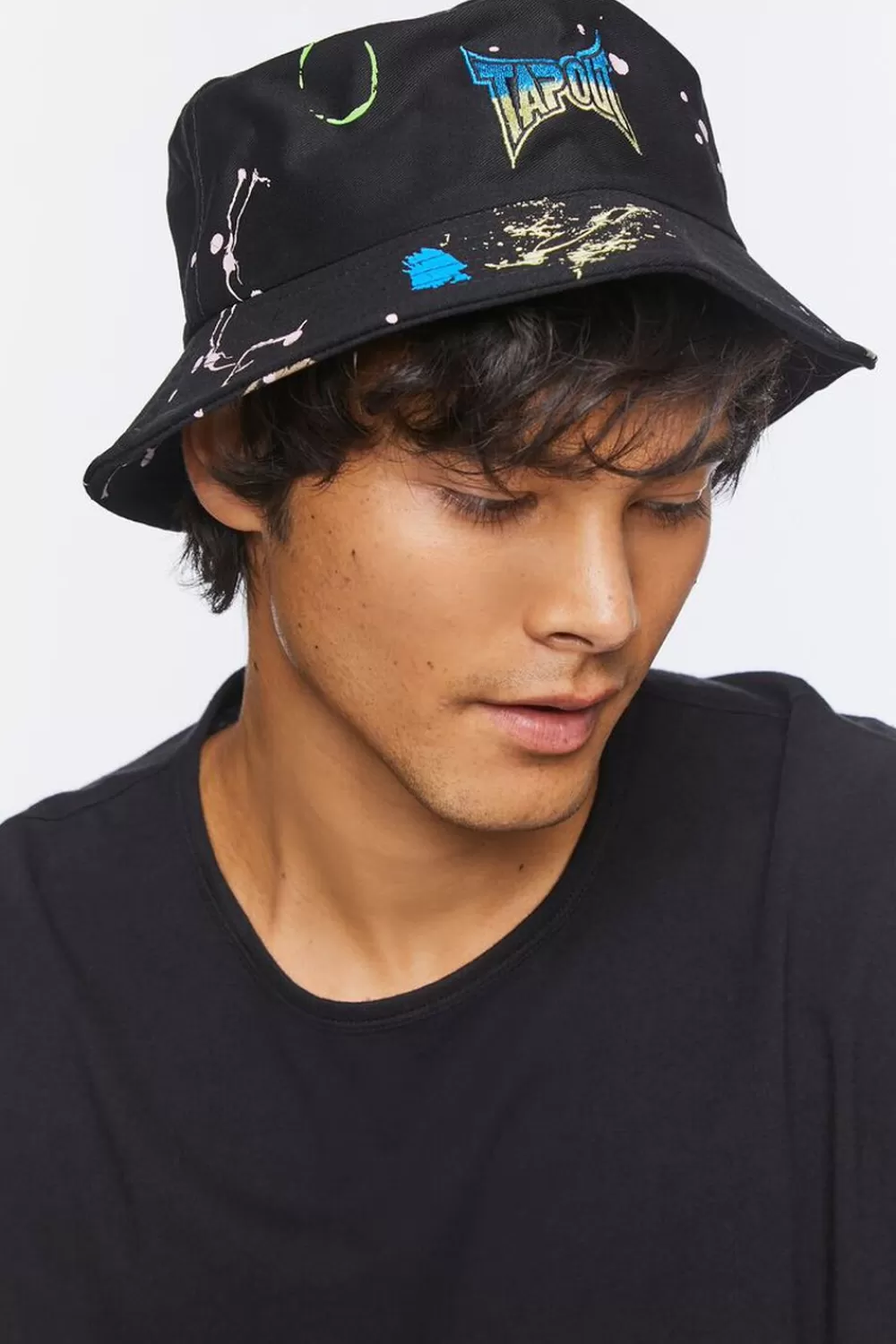 Hats + Beanies>Forever 21 Tapout Paint Splatter Embroidered Bucket Hat Black/Multi