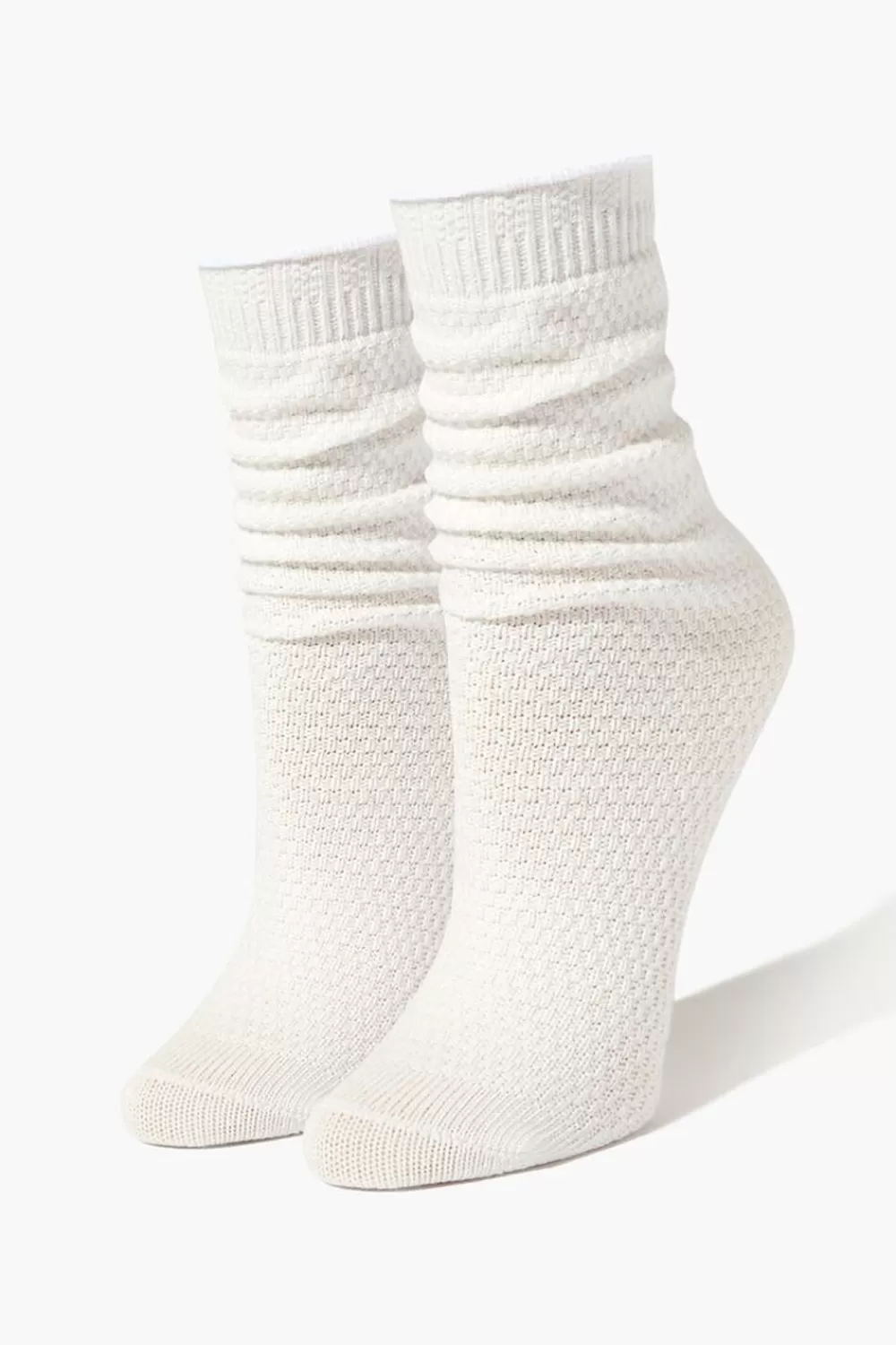 Socks + Tights>Forever 21 Textured Crew Socks White