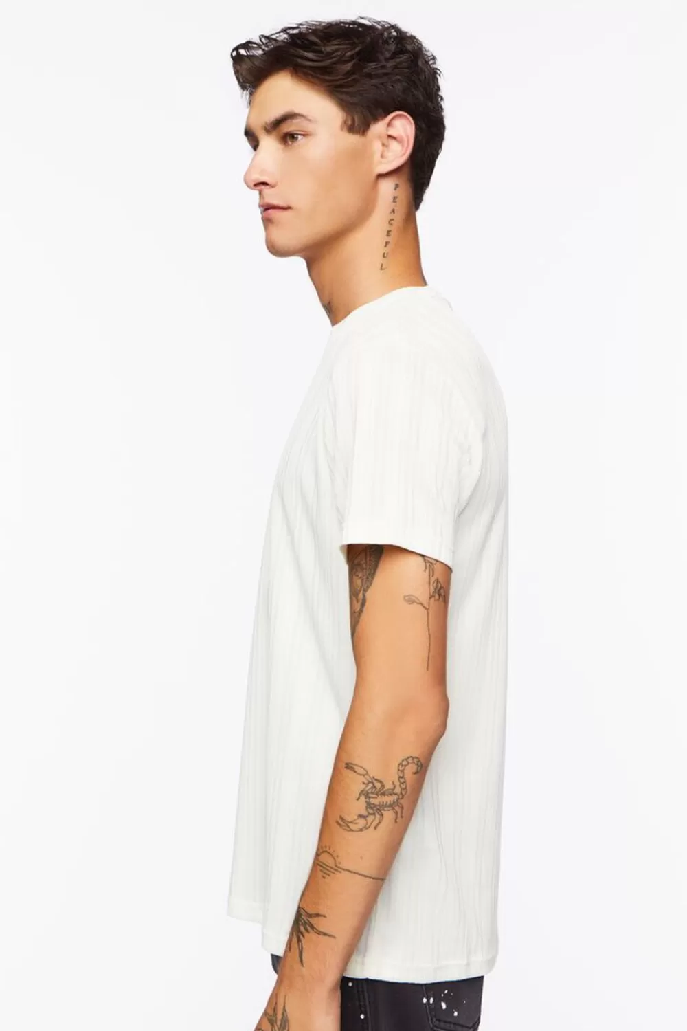 Tops>Forever 21 Tonal Striped Crew Tee Cream