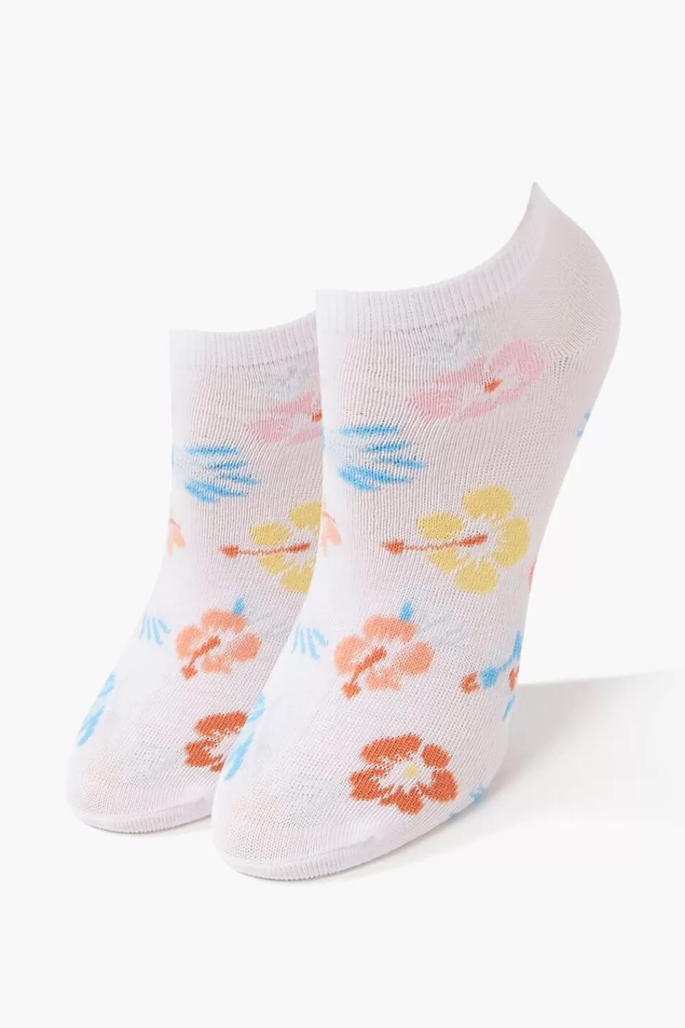 Socks + Tights>Forever 21 Tropical Floral Print Ankle Socks White/Multi