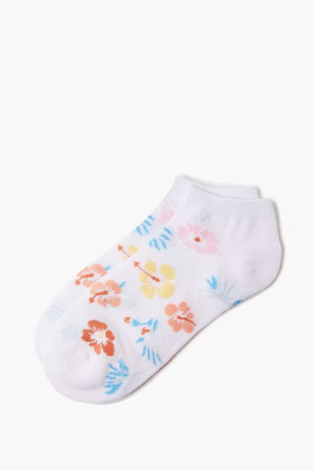 Socks + Tights>Forever 21 Tropical Floral Print Ankle Socks White/Multi