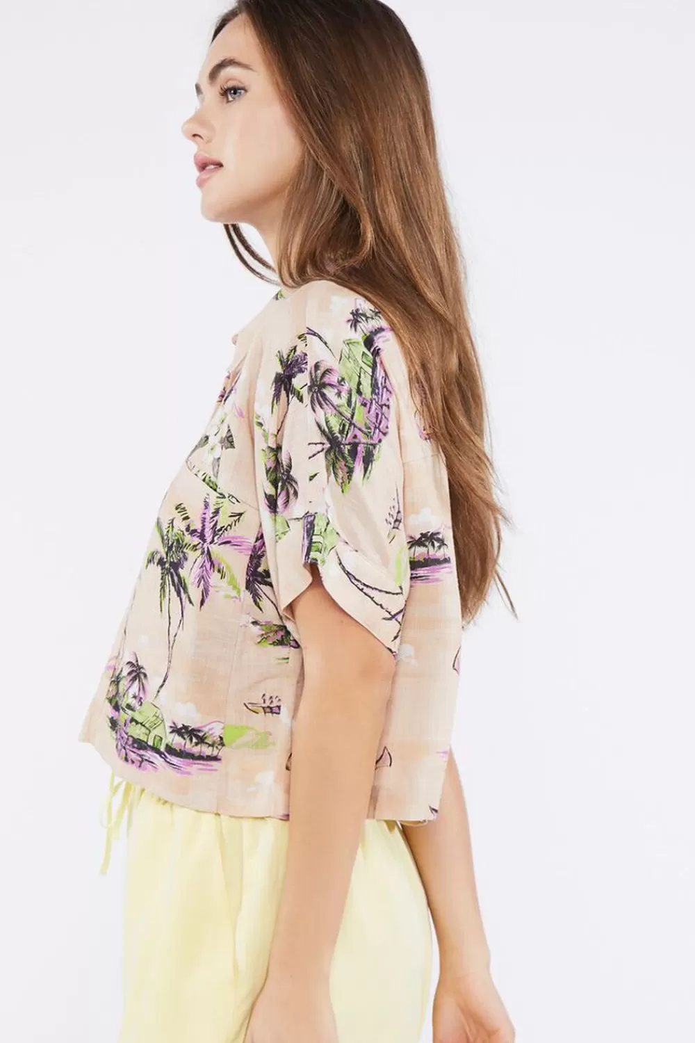 Forever 21 Tropical Print Linen-Blend Shirt | Women Tops