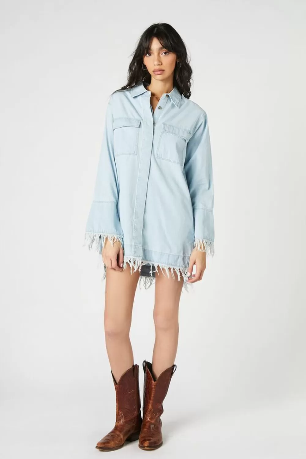 Forever 21 Trumpet-Sleeve Denim Mini Dress | Women Dresses